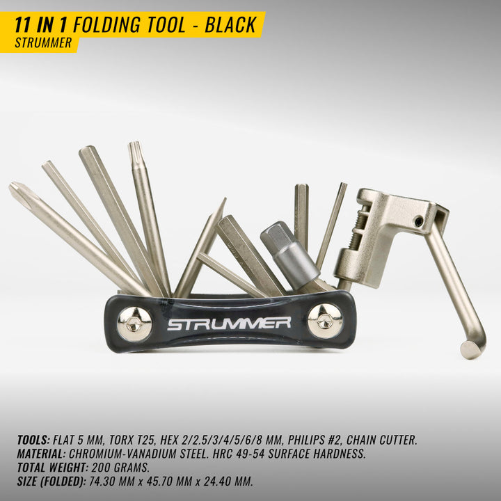 Strummer 11 trong 1 công cụ gấp (phẳng, hex, torx, pH, máy cắt chuỗi)
