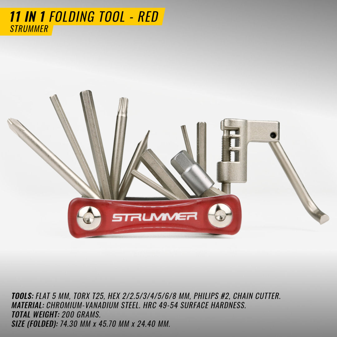 Strummer 11 trong 1 công cụ gấp (phẳng, hex, torx, pH, máy cắt chuỗi)