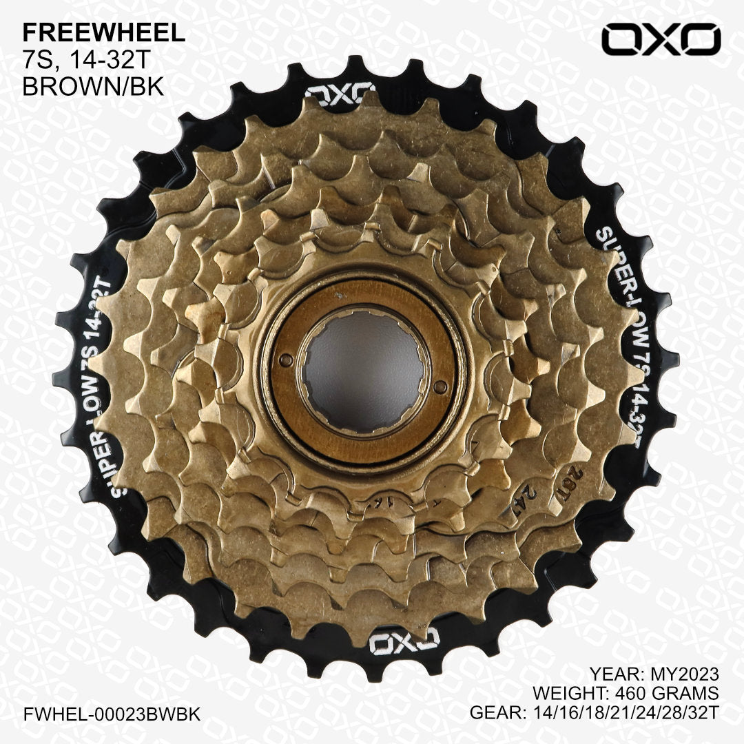 OXO 7-kelajuan 14-32T (MY2023) Sprocket Freewheel (coklat/hitam)