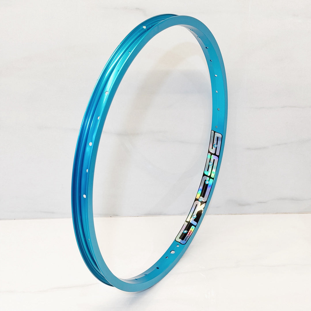 Rim Strummer Cross 20 Anodize Blue dengan decal Oil Slick