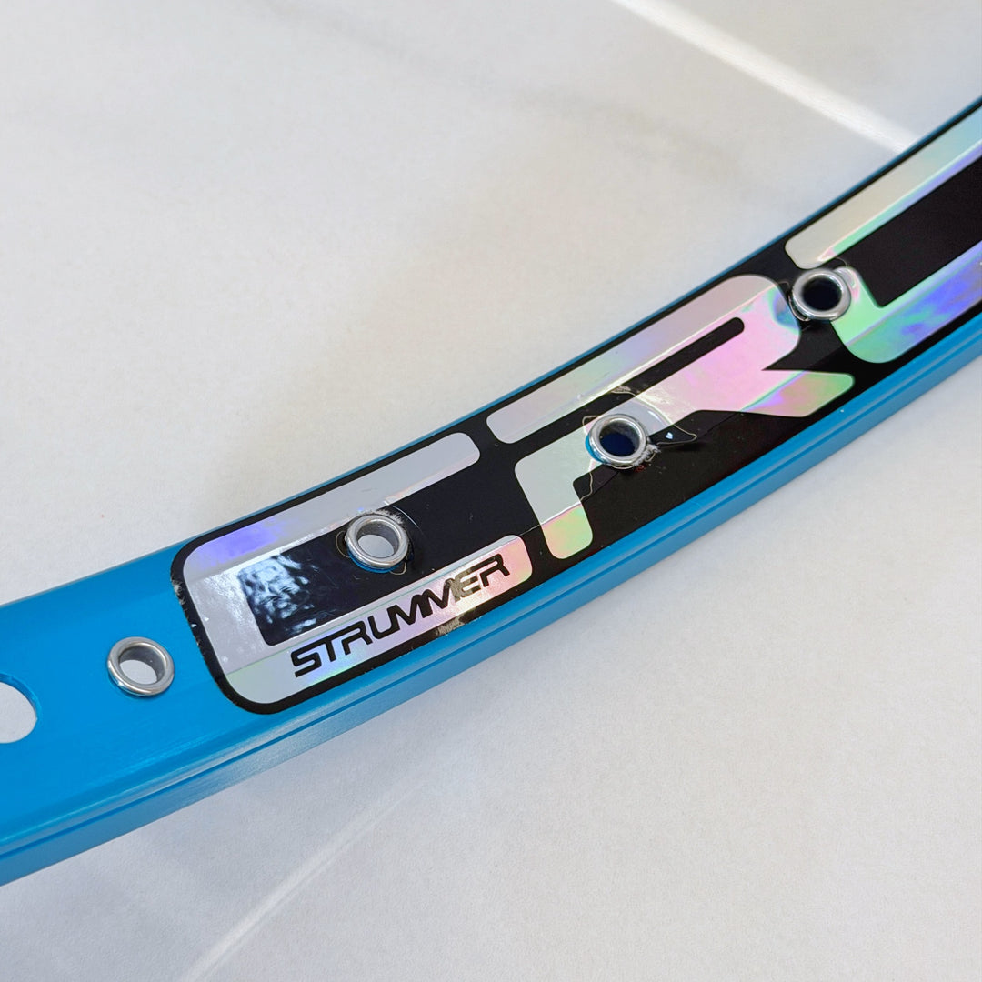 Rim Strummer Cross 20 inch Eyelet Anodize Blue, decal Oil Slick (Rivet Detail)