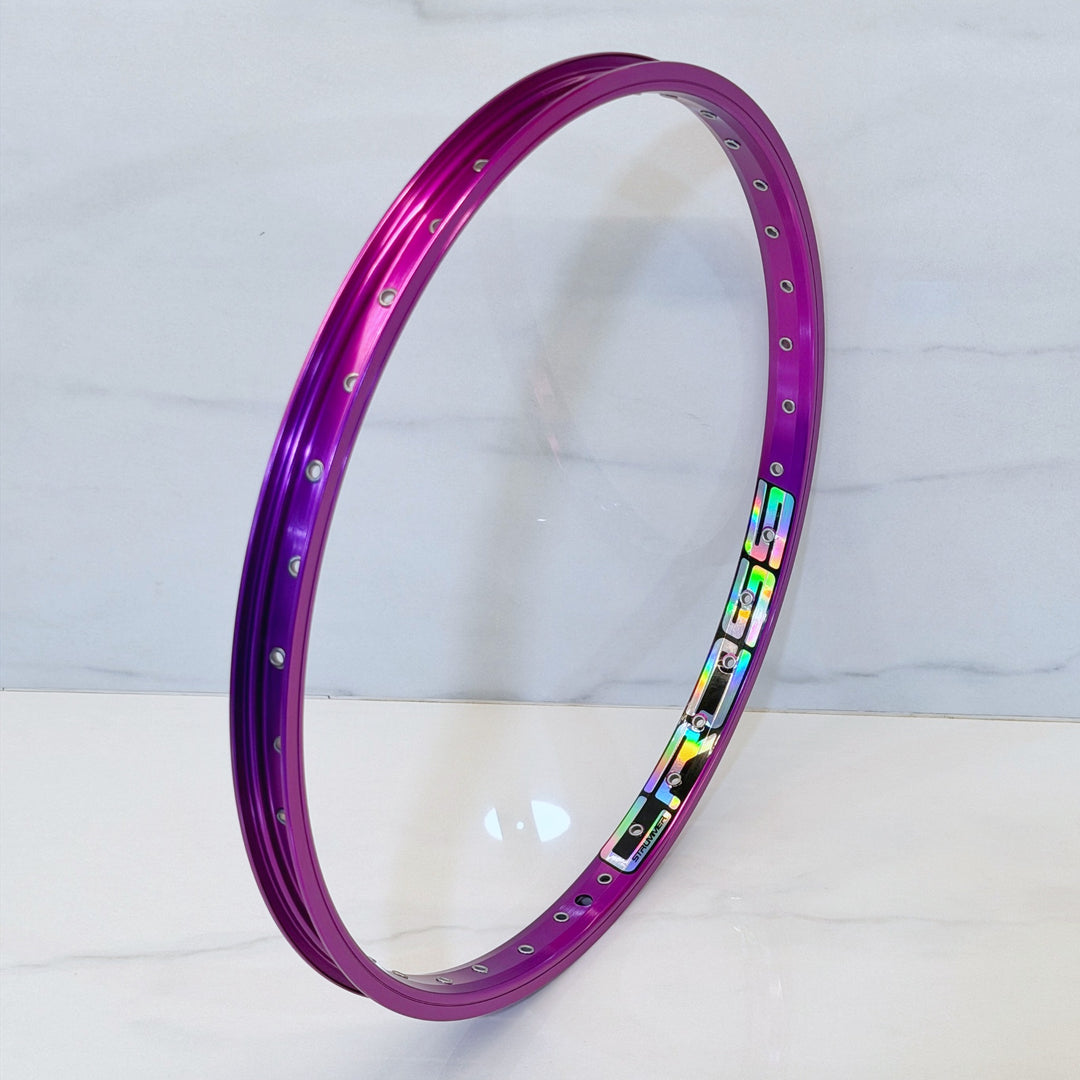 Rim Strummer Cross 20 inch Eyelet Anodize Purple, decal Oil Slick