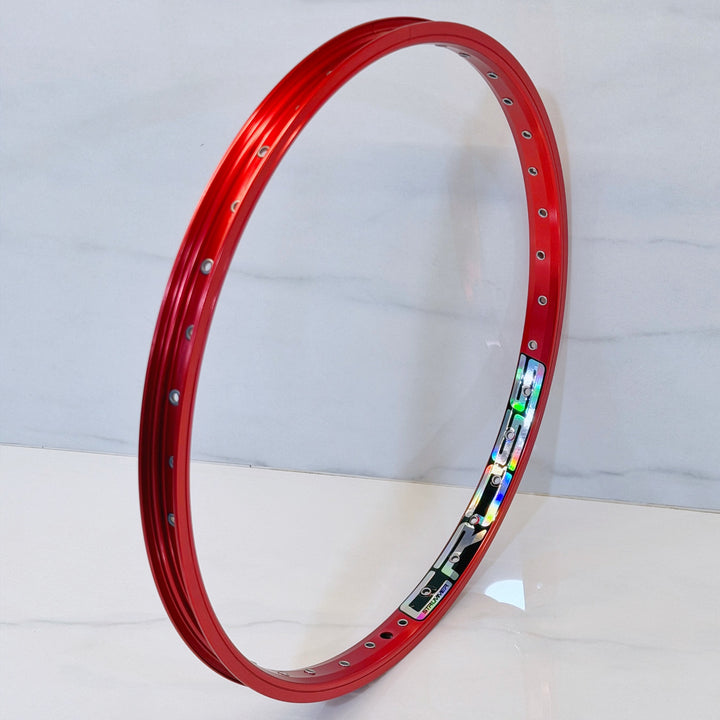 Rim Strummer Cross 20 inch Eyelet Anodize Red, decal Oil Slick