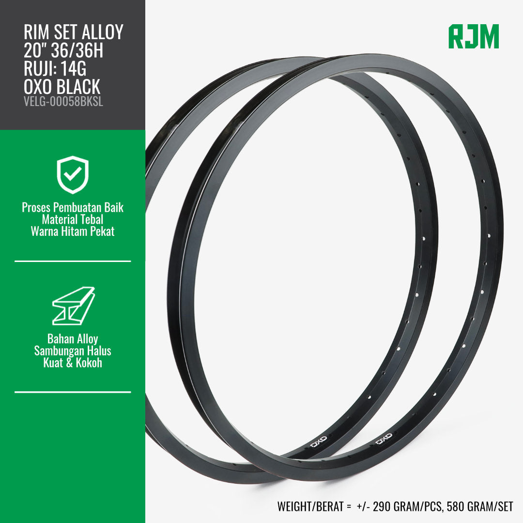 Rim Set Alloy OXO 14G Single-Wall 12"/16"/20" (Depan & Belakang)