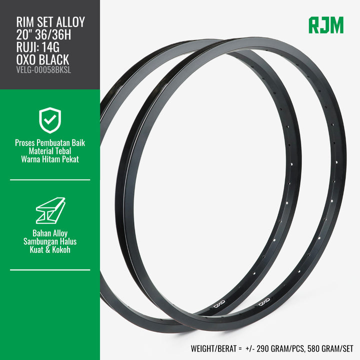 Rim Set Alloy OXO 14G Single-Wall 12"/16"/20" (Depan & Belakang)