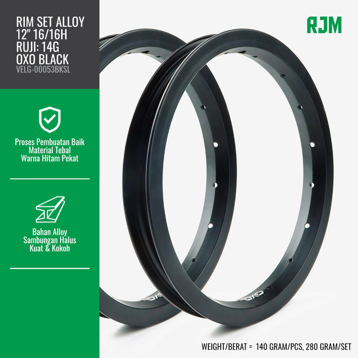 Rim Set Alloy OXO 14G Single-Wall 12"/16"/20" (Depan & Belakang)