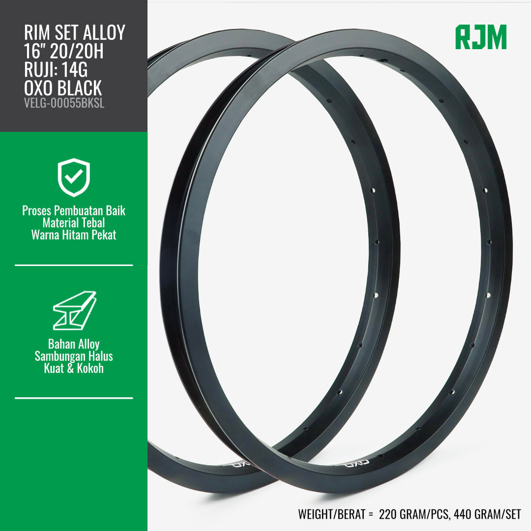 Rim Set Alloy OXO 14G Single-Wall 12"/16"/20" (Depan & Belakang)