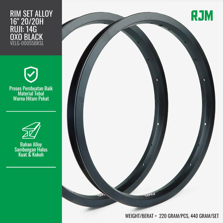 Rim Set Alloy OXO 14G Single-Wall 12"/16"/20" (Depan & Belakang)