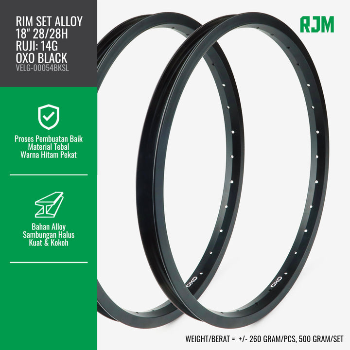Rim Set Alloy OXO 14G Single-Wall 12"/16"/20" (Depan & Belakang)