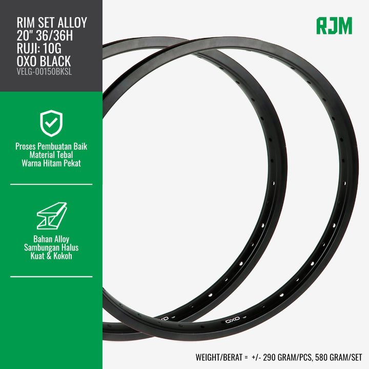 Rim Set Alloy OXO 14G Single-Wall 12"/16"/20" (Depan & Belakang)