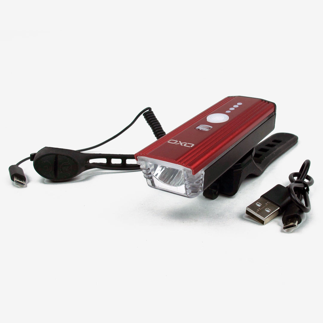 OXO FL-5261 Front Light with Bell & USB Charger Red-Black